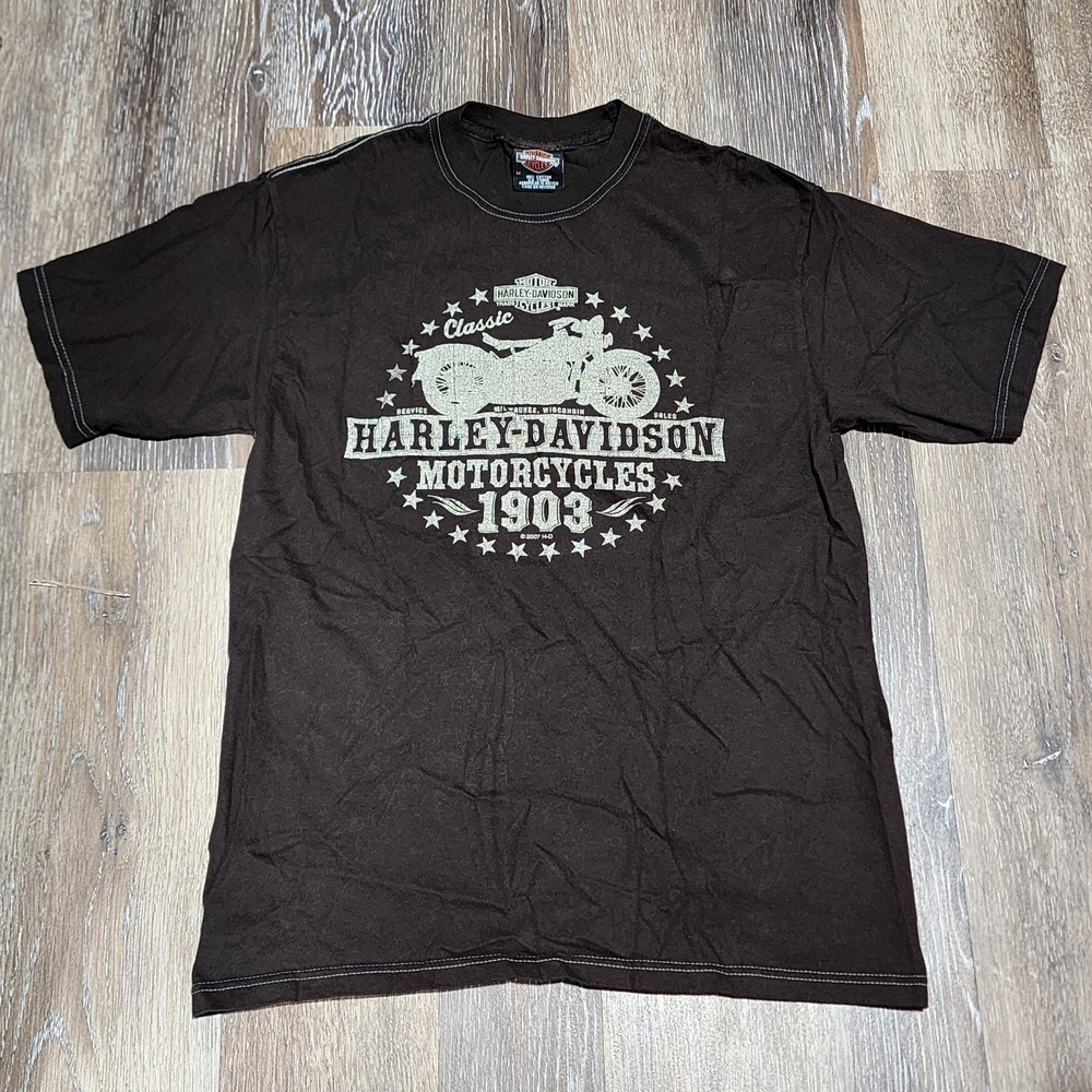 Harley Davidson Thunder Mountain Loveland Colorado Brown Shirt Men's M - Picture 2 of 8